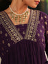 Janasya Women's Purple Georgette Embroidered Gold Printed Anarkali Kurta With Dupatta Set